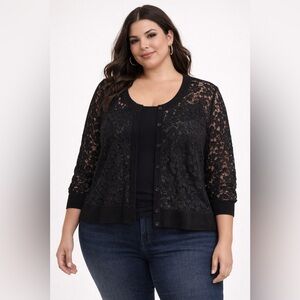 torrid Black Floral Lace Knit short sleeve cardigan.
